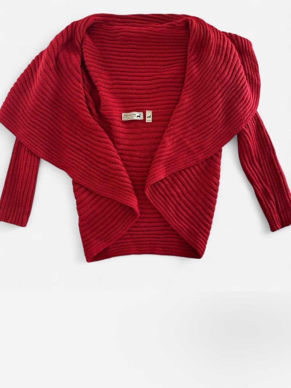 Peruvian Link Alpaca Ribbed Open-Front Red Cardigan Sweater - Picture 5 of 7